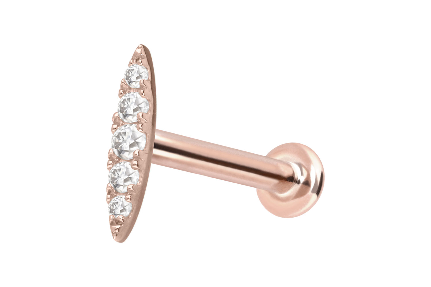 14 Karat Gold Labret Piercing mit Innengewinde MOISSANIT-OVAL